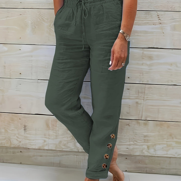 Azure-Coast Button-Hem Trousers