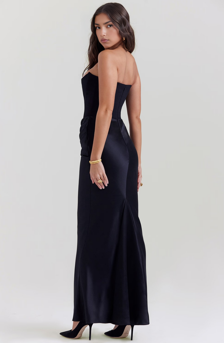 Hera - Chic Retro Solid Color Strapless Evening Dress