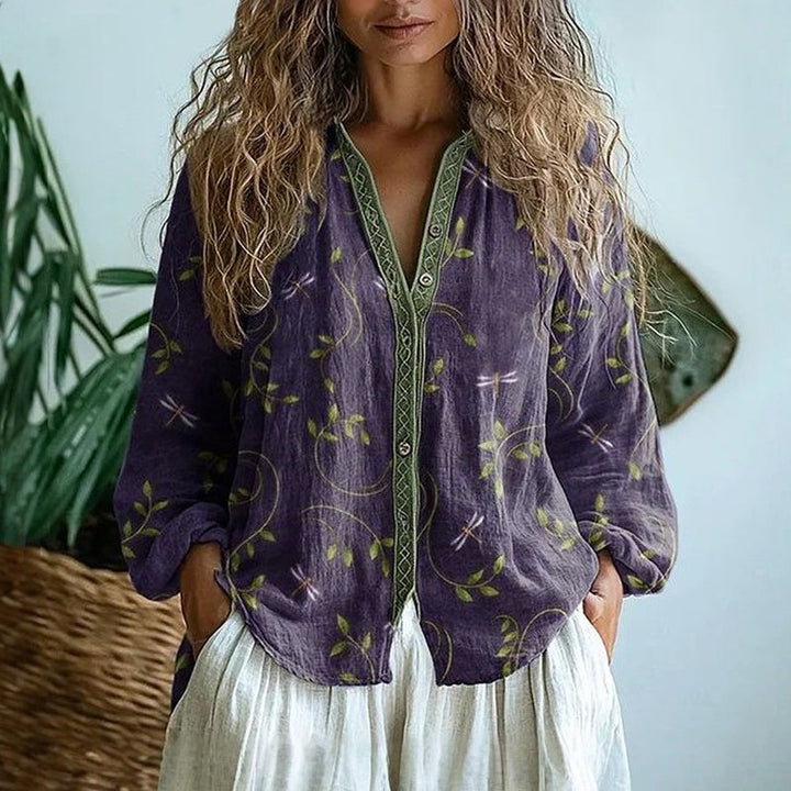Valeria | Vintage Blouse with Leaf Print