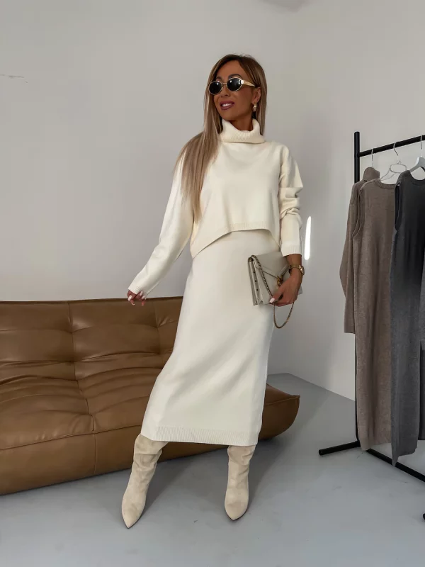 Elegant Set Midi Dress and High Neck Sweater