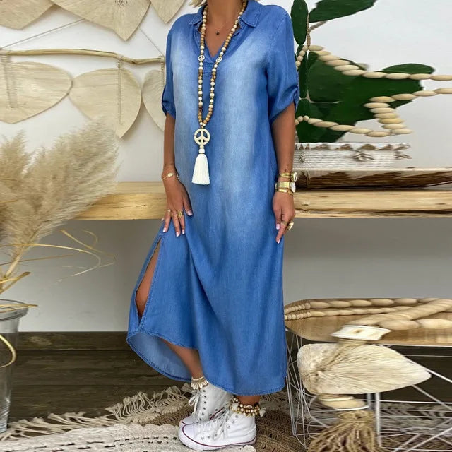 Elena | Long Denim Dress with Side Split