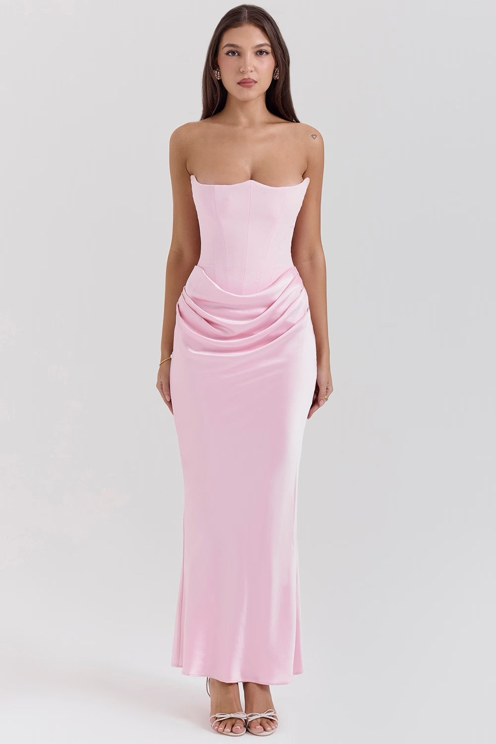 Hera - Chic Retro Solid Color Strapless Evening Dress
