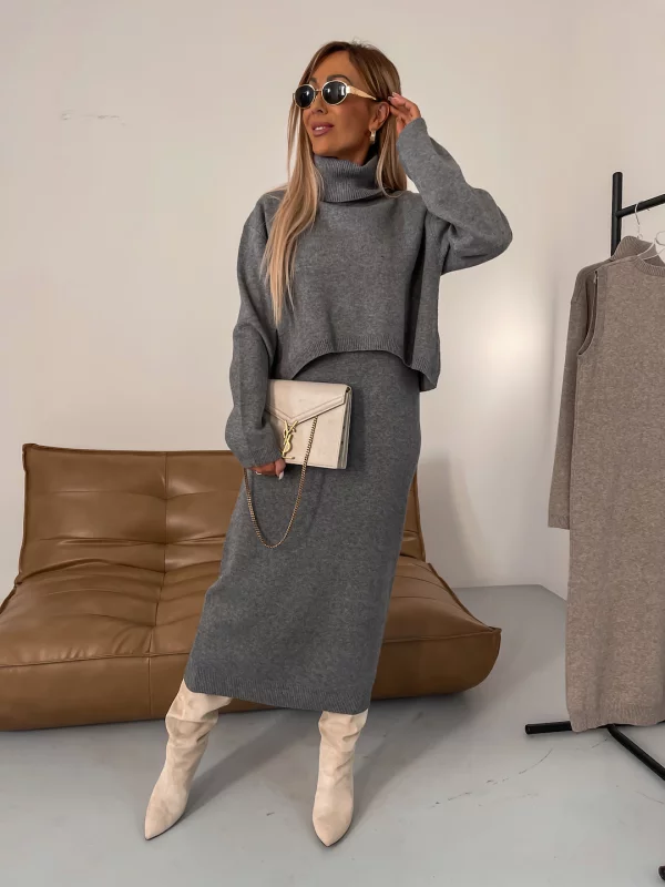 Elegant Set Midi Dress and High Neck Sweater