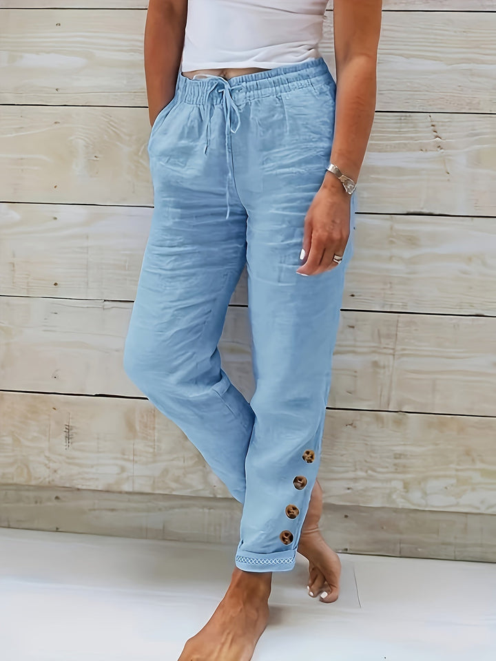 Azure-Coast Button-Hem Trousers