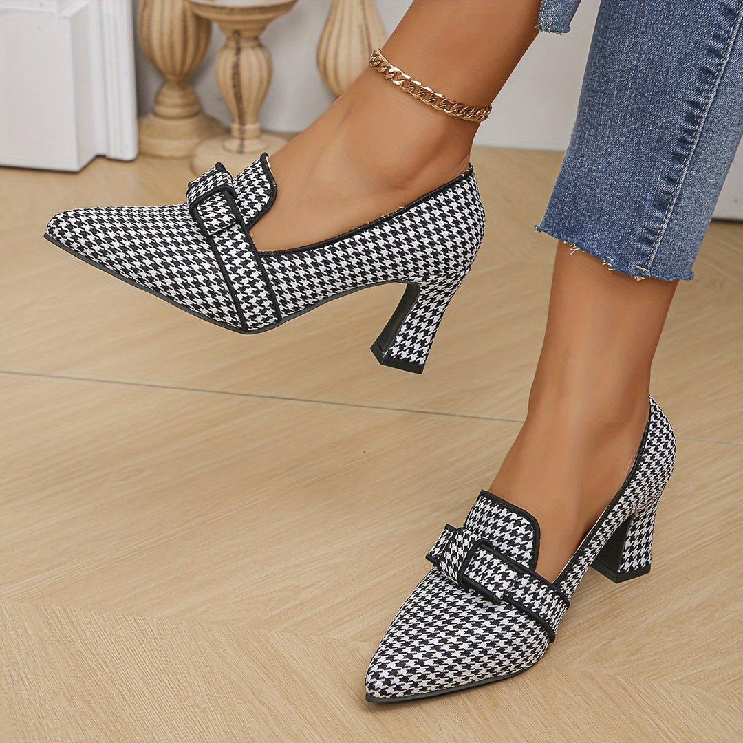 Estelle – Houndstooth Block Heel Loafers