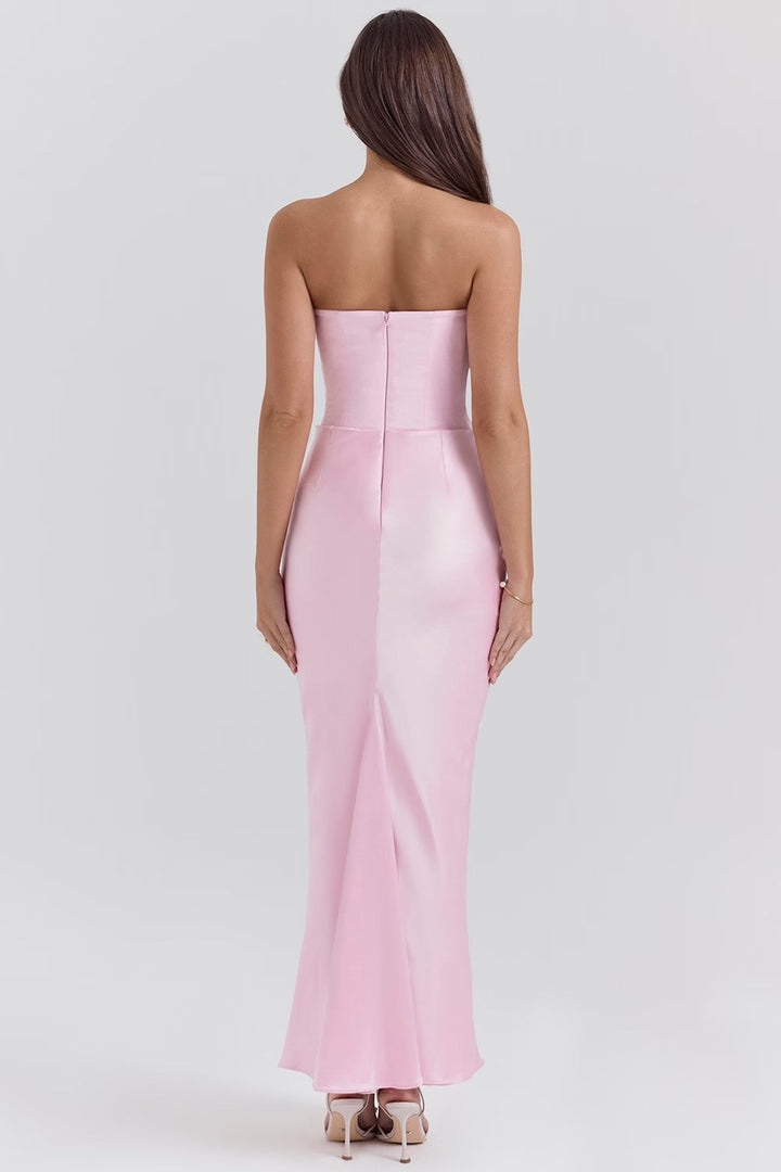 Hera - Chic Retro Solid Color Strapless Evening Dress