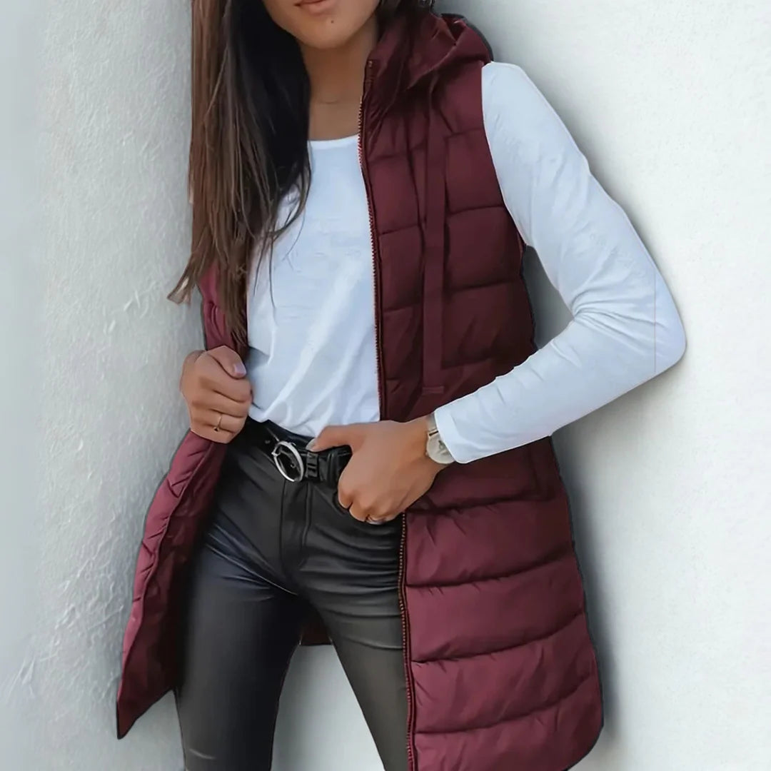 Raine | Casual Sleeveless Hood Long Puffer Vest