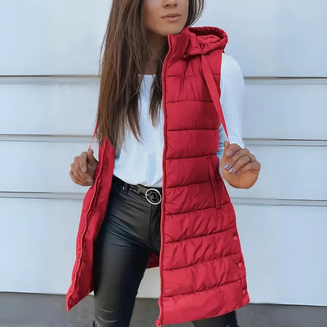 Raine | Casual Sleeveless Hood Long Puffer Vest