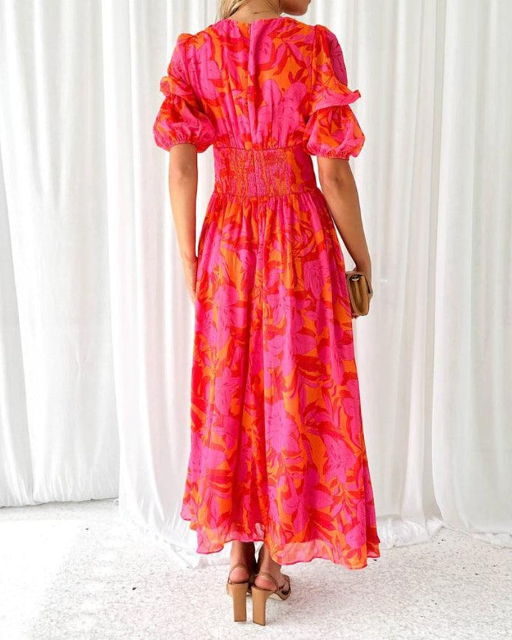 Clara – Chic V-Neck Maxi Dress with Puff Sleeves