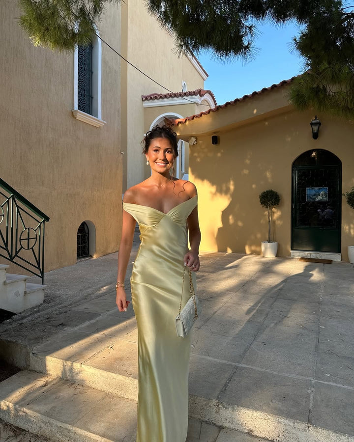 Dove - Off-Shoulder Satin Evening Dress with Strapless Design