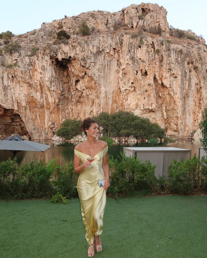 Dove - Off-Shoulder Satin Evening Dress with Strapless Design