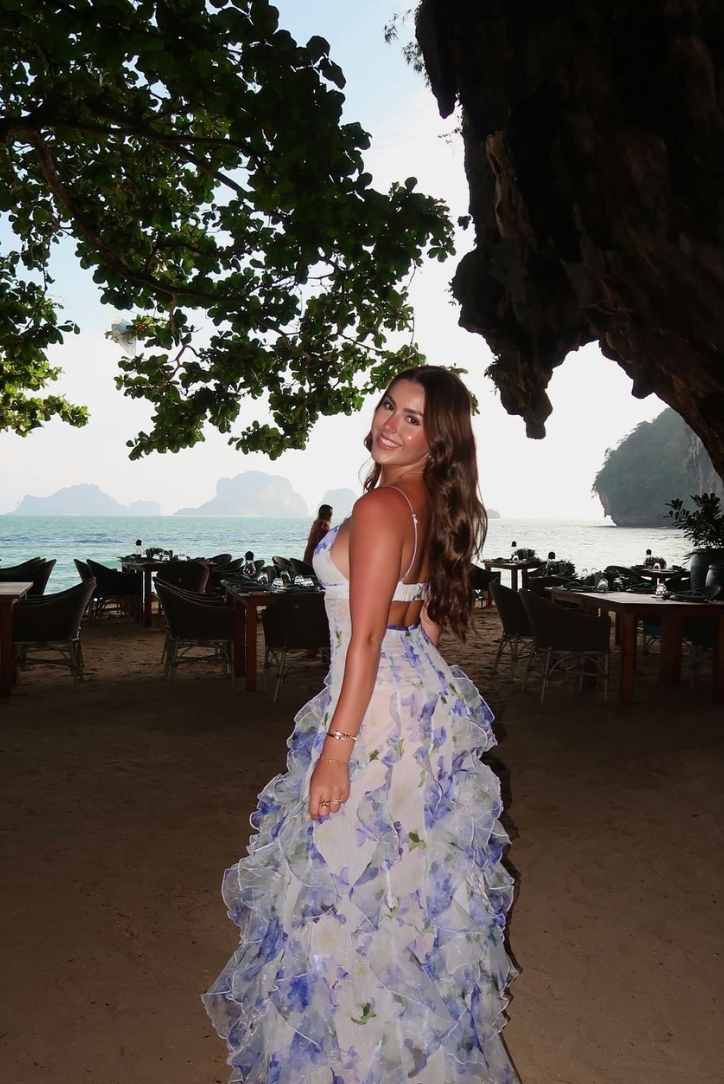 Gloria - Floral Cut-Out Beach Maxi Dress with Split Design