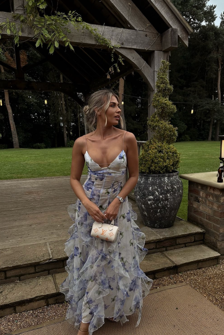 Gloria - Floral Cut-Out Beach Maxi Dress with Split Design