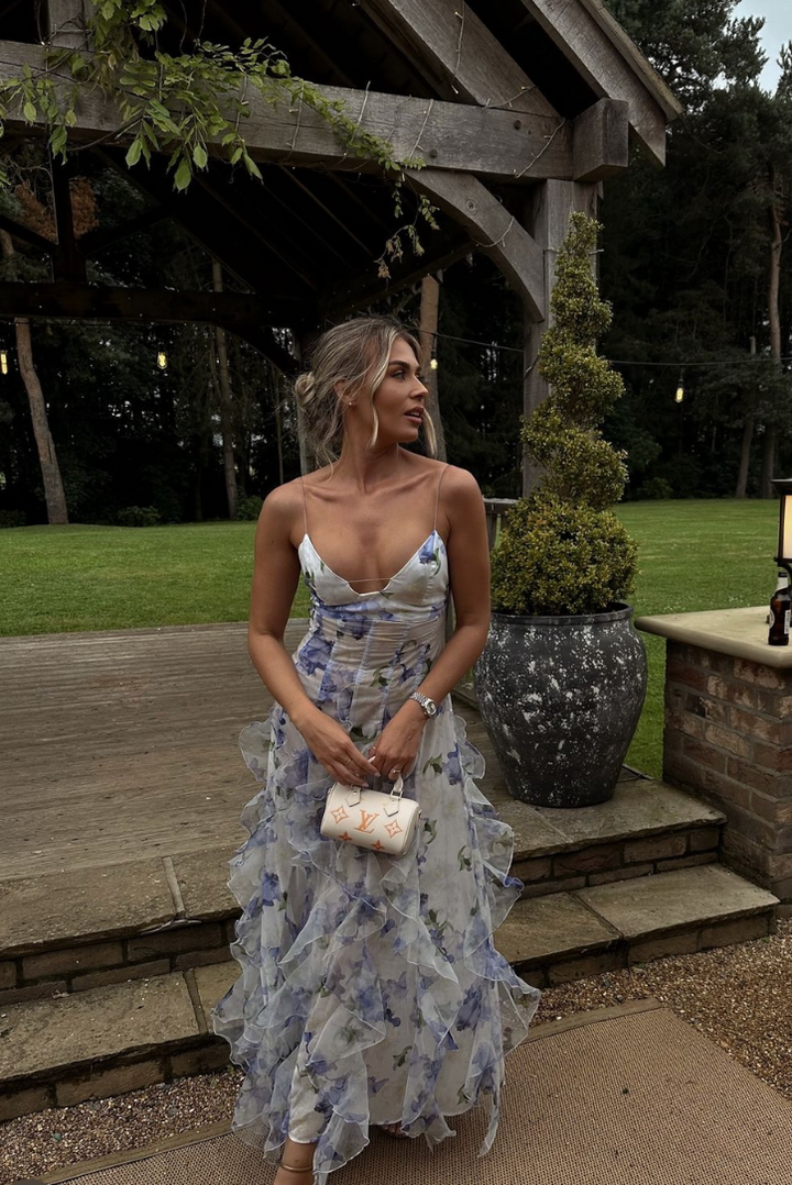 Gloria - Floral Cut-Out Beach Maxi Dress with Split Design