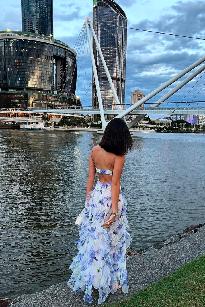 Gloria - Floral Cut-Out Beach Maxi Dress with Split Design