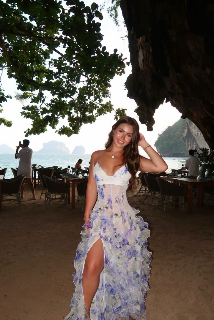 Gloria - Floral Cut-Out Beach Maxi Dress with Split Design
