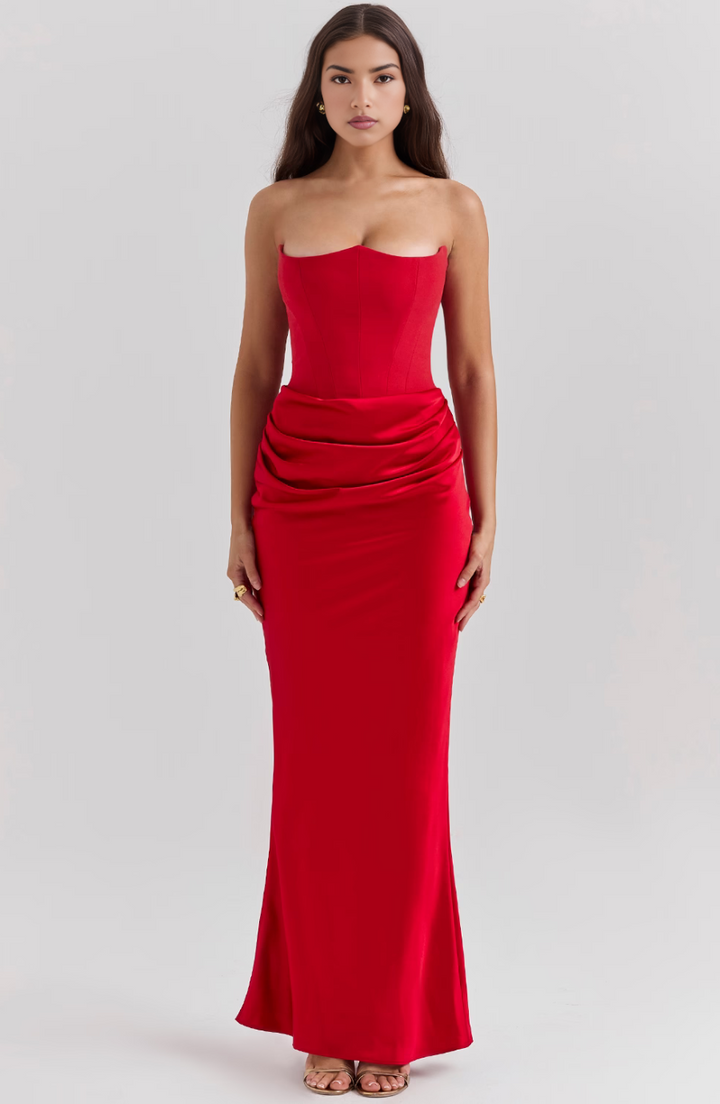 Hera - Chic Retro Solid Color Strapless Evening Dress