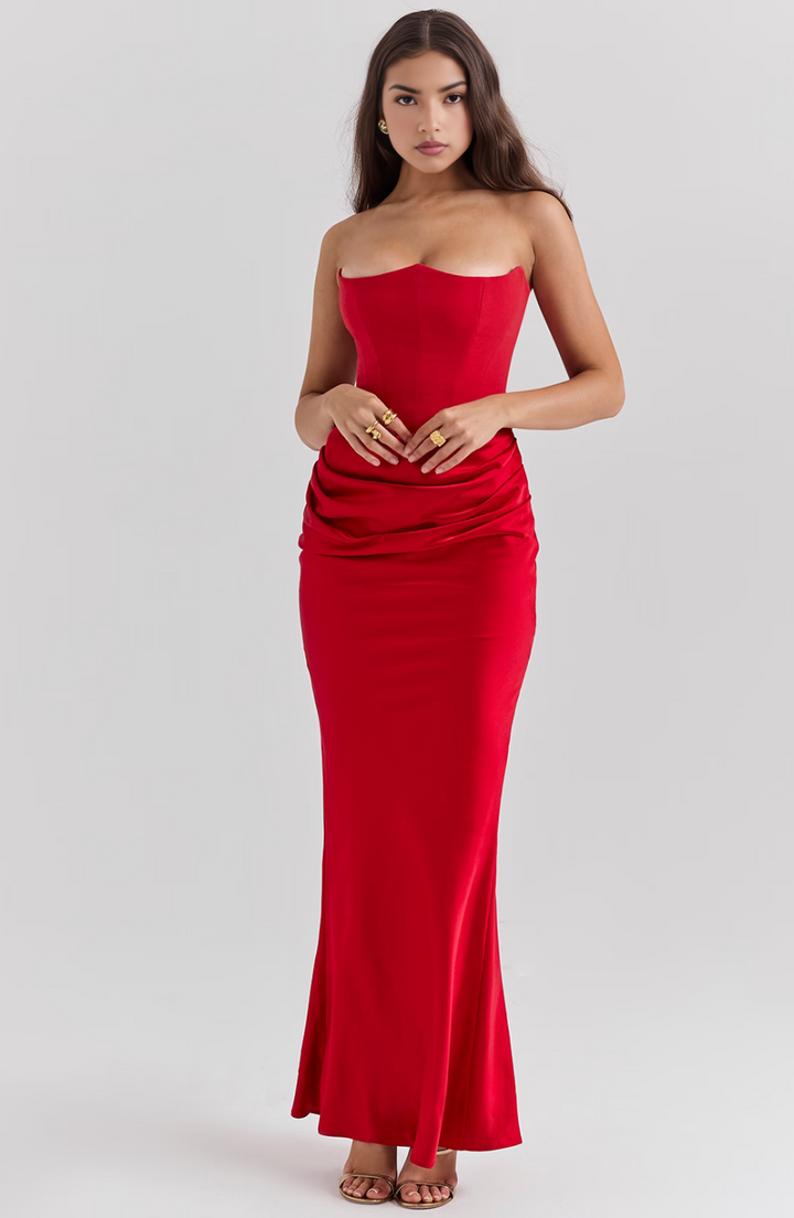 Hera - Chic Retro Solid Color Strapless Evening Dress
