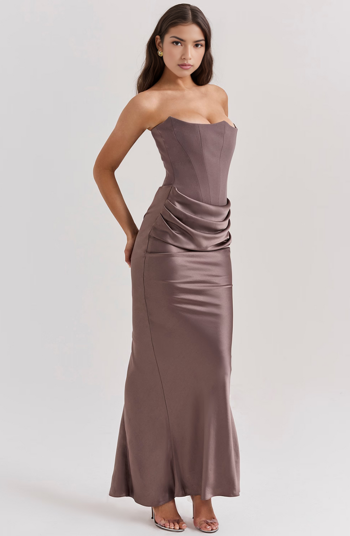 Hera - Chic Retro Solid Color Strapless Evening Dress