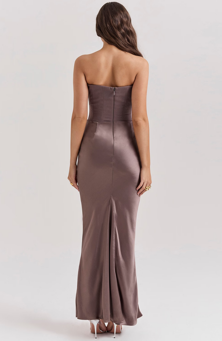 Hera - Chic Retro Solid Color Strapless Evening Dress