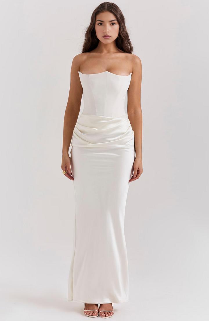 Hera - Chic Retro Solid Color Strapless Evening Dress