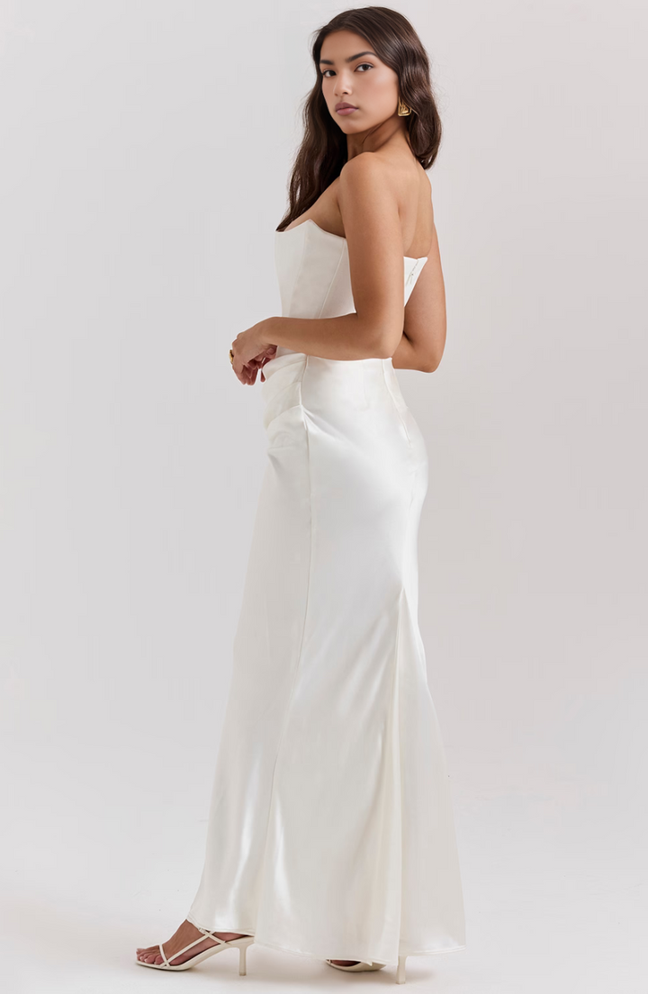 Hera - Chic Retro Solid Color Strapless Evening Dress