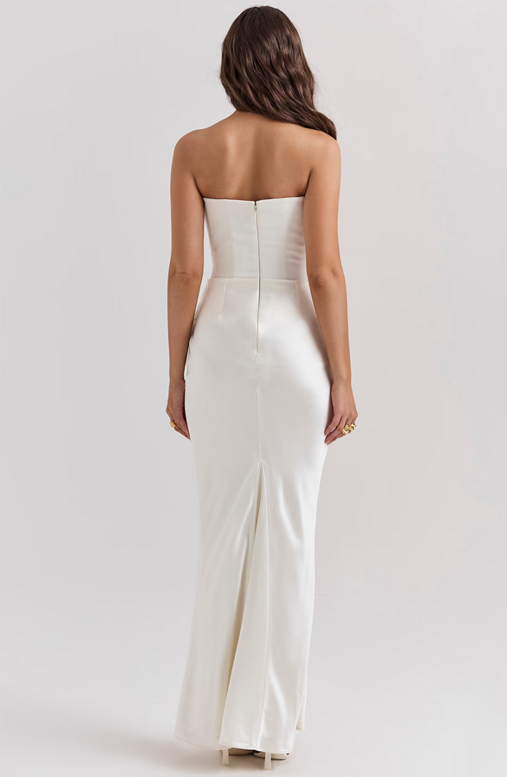 Hera - Chic Retro Solid Color Strapless Evening Dress