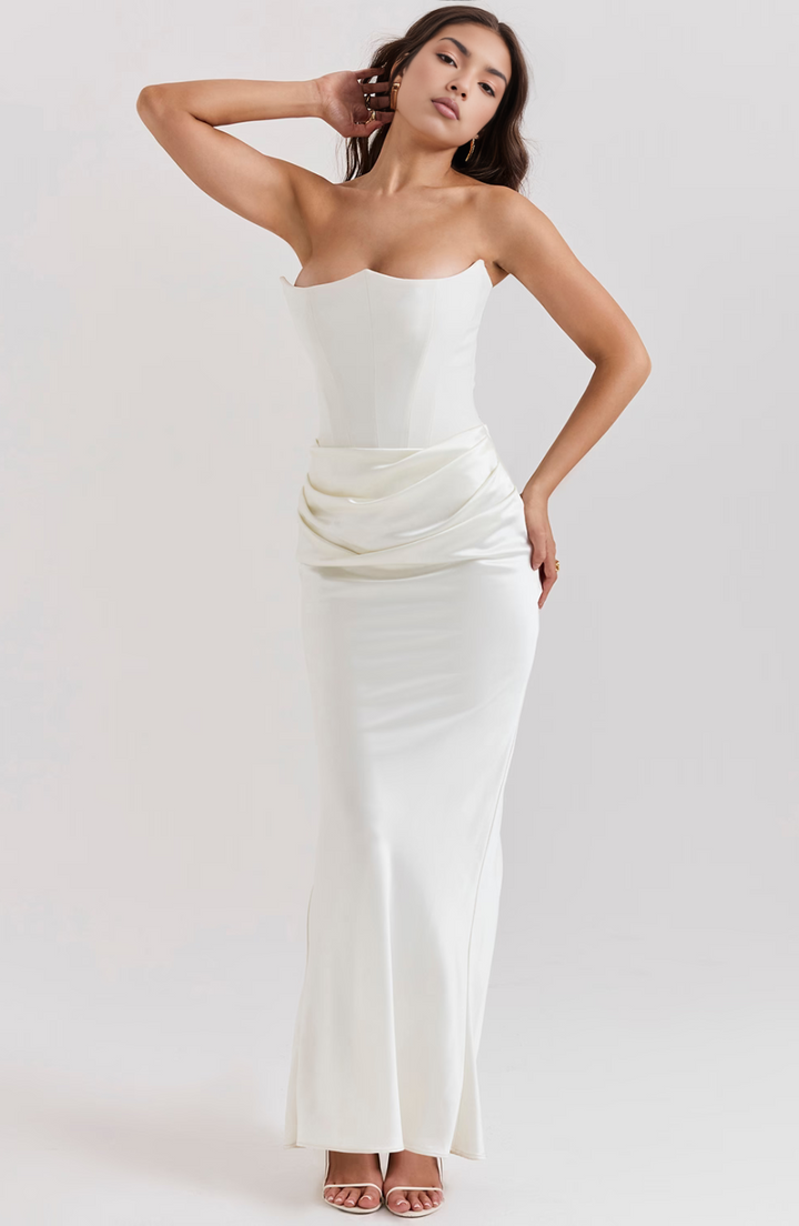 Hera - Chic Retro Solid Color Strapless Evening Dress