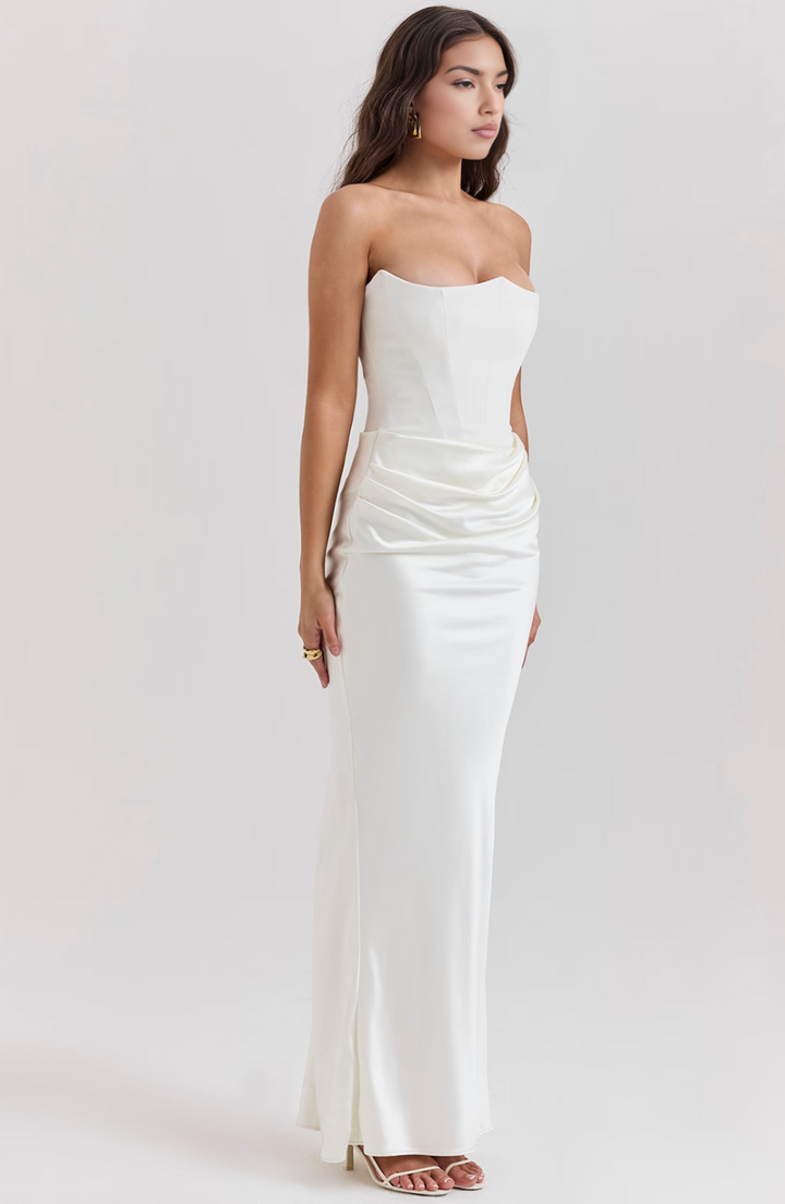 Hera - Chic Retro Solid Color Strapless Evening Dress