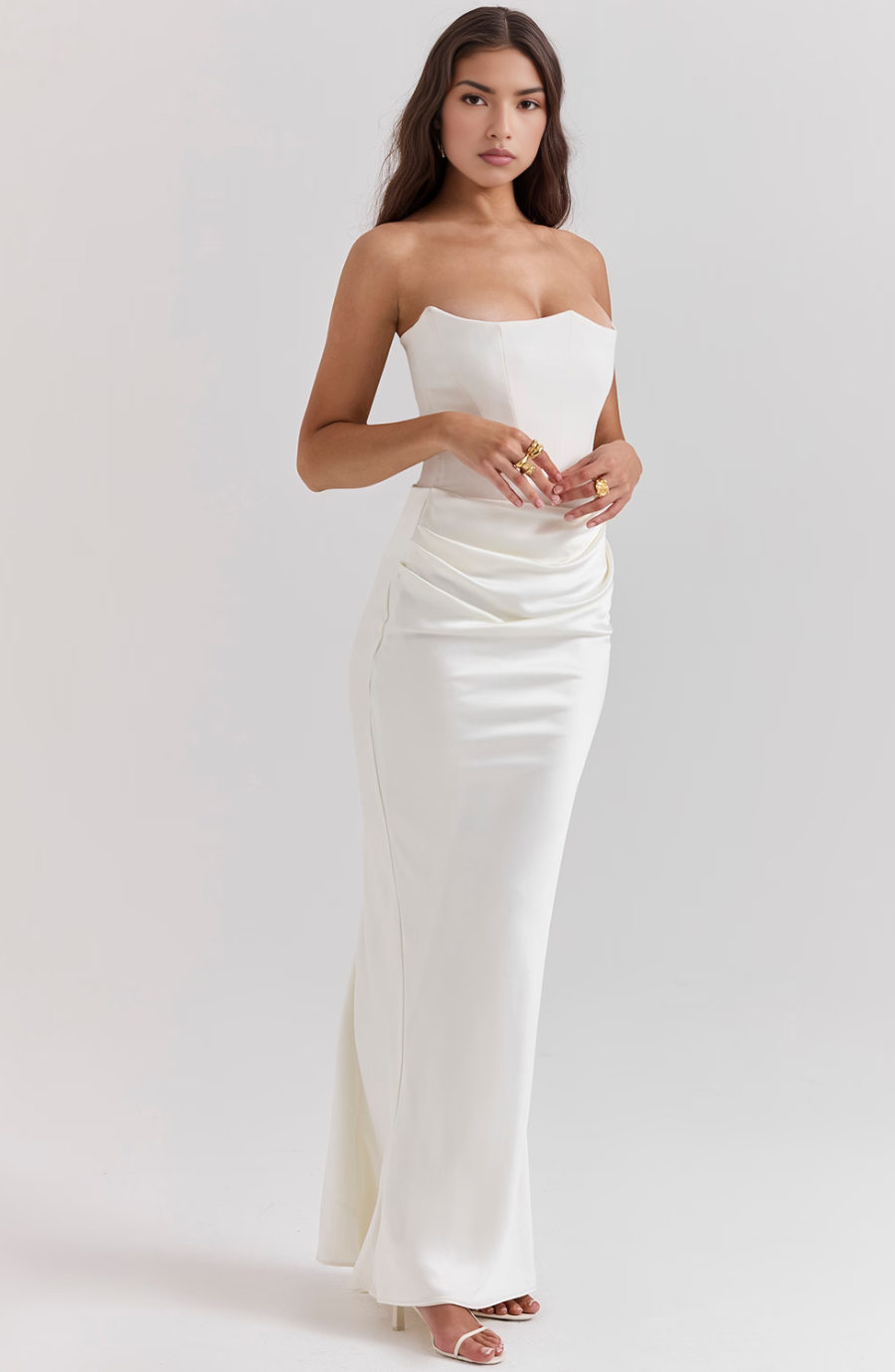 Hera - Chic Retro Solid Color Strapless Evening Dress