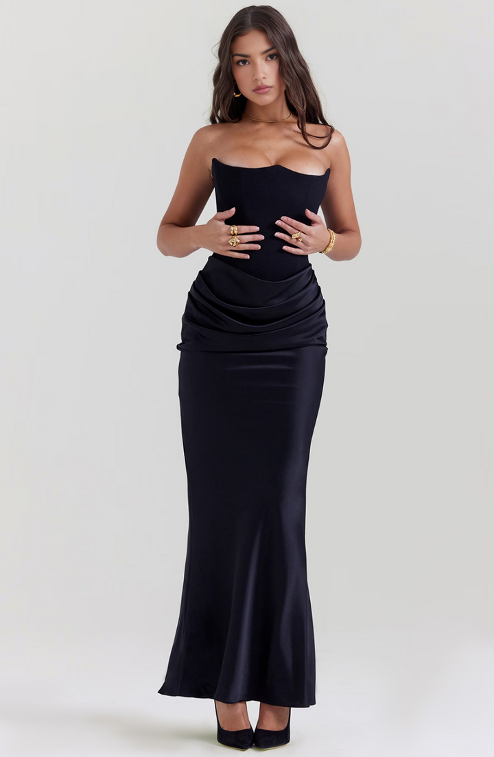 Hera - Chic Retro Solid Color Strapless Evening Dress