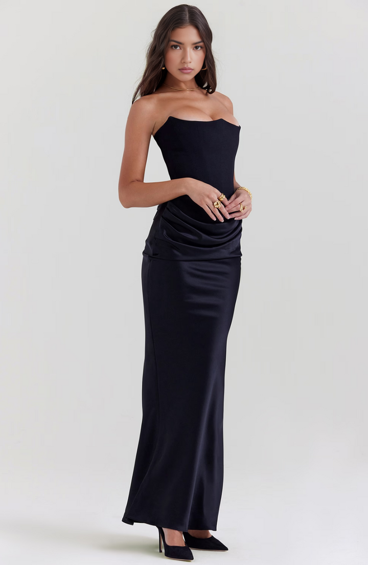 Hera - Chic Retro Solid Color Strapless Evening Dress
