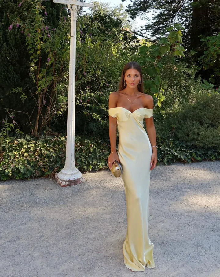 Dove - Off-Shoulder Satin Evening Dress with Strapless Design