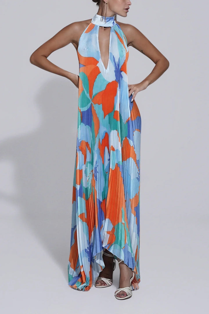 Isla – Chic Halter Neck Pleated Maxi Dress