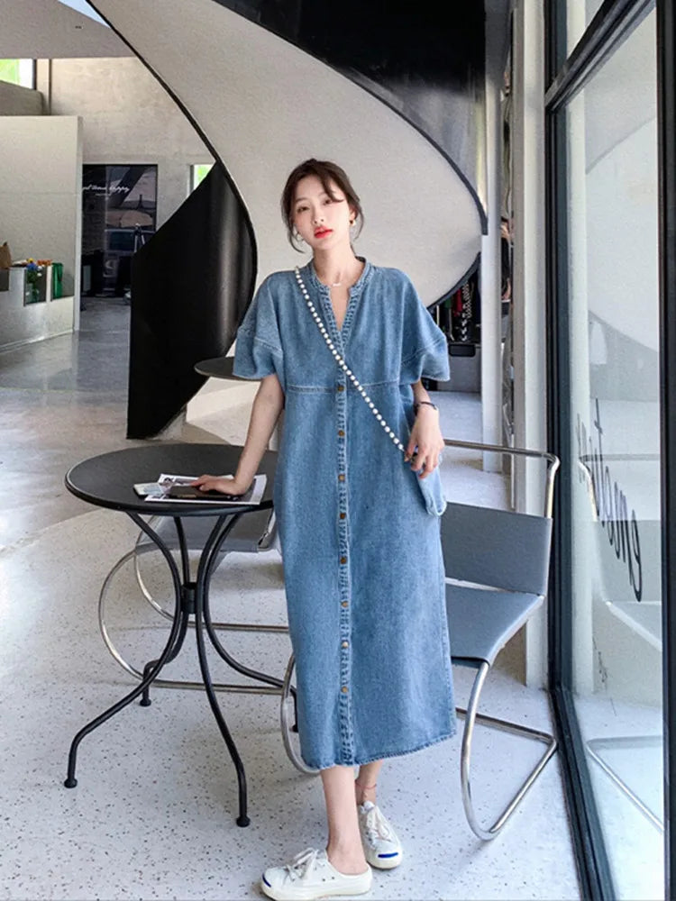 Isla - Button-Front Cotton and Denim Blend Dress