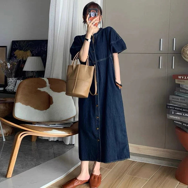 Isla - Button-Front Cotton and Denim Blend Dress