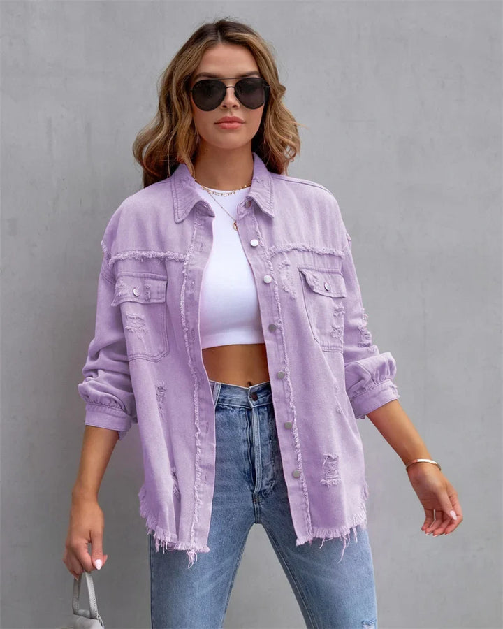 Riley - Fray-Edge Snap Jacket