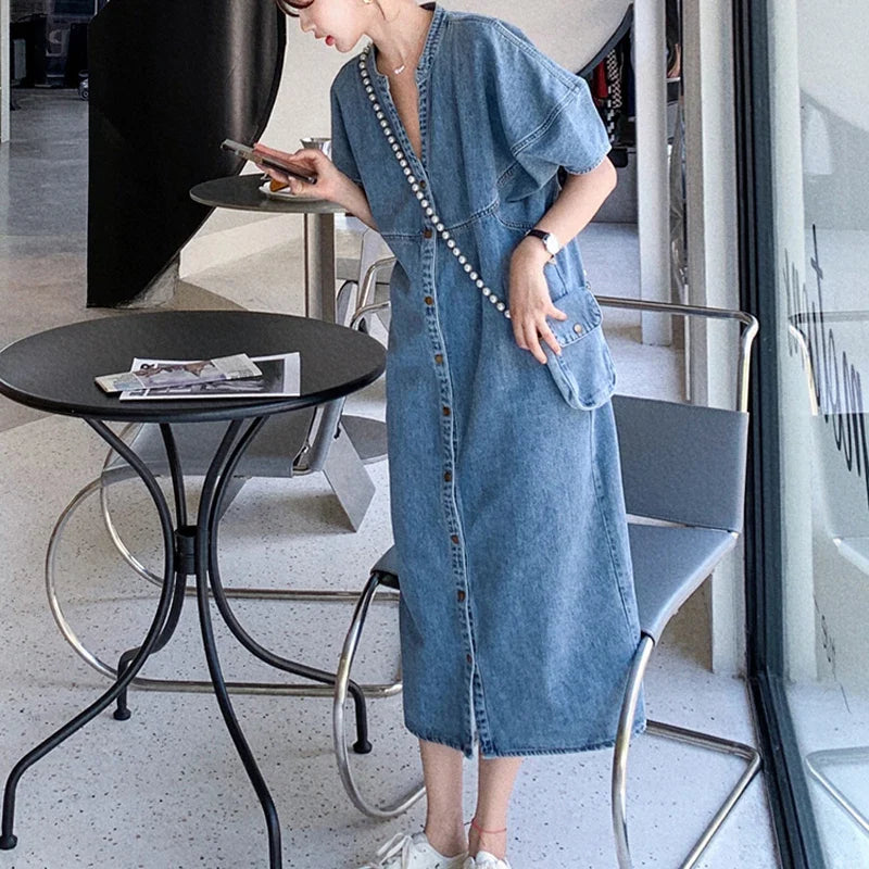 Isla - Button-Front Cotton and Denim Blend Dress