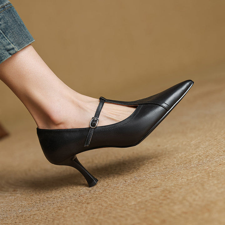 Elisse - Retro T-Strap Mid Heel