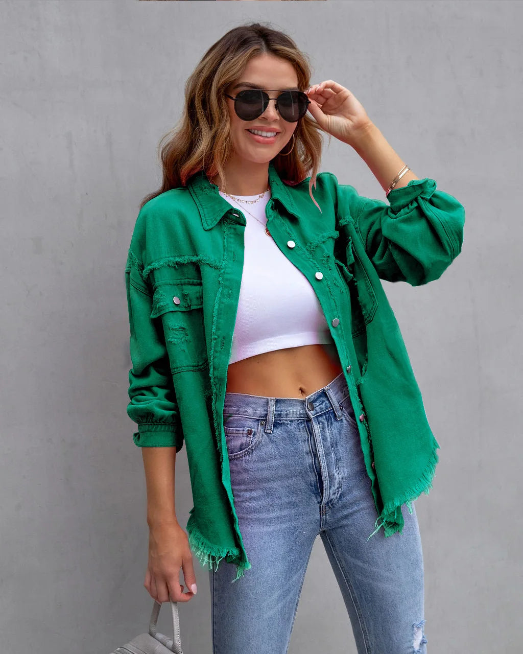 Riley - Fray-Edge Snap Jacket