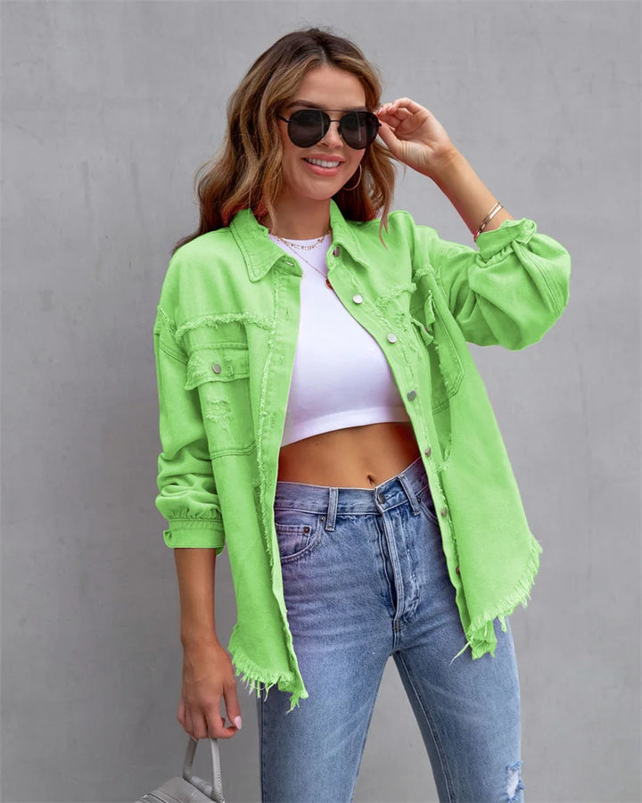 Riley - Fray-Edge Snap Jacket