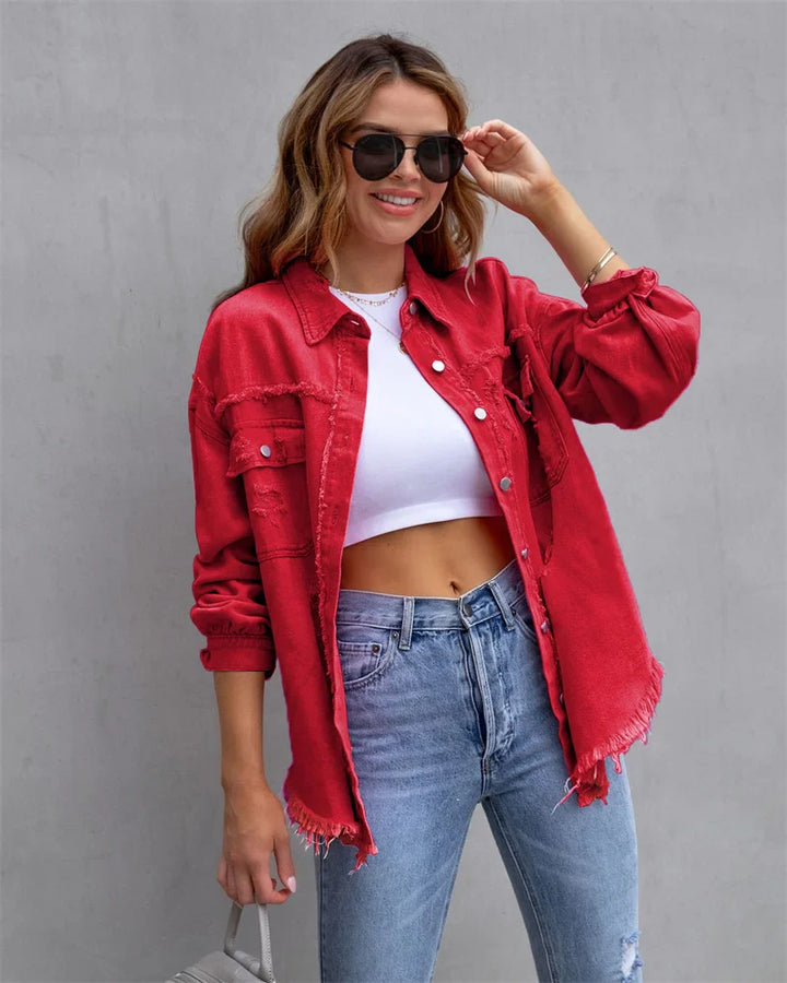 Riley - Fray-Edge Snap Jacket