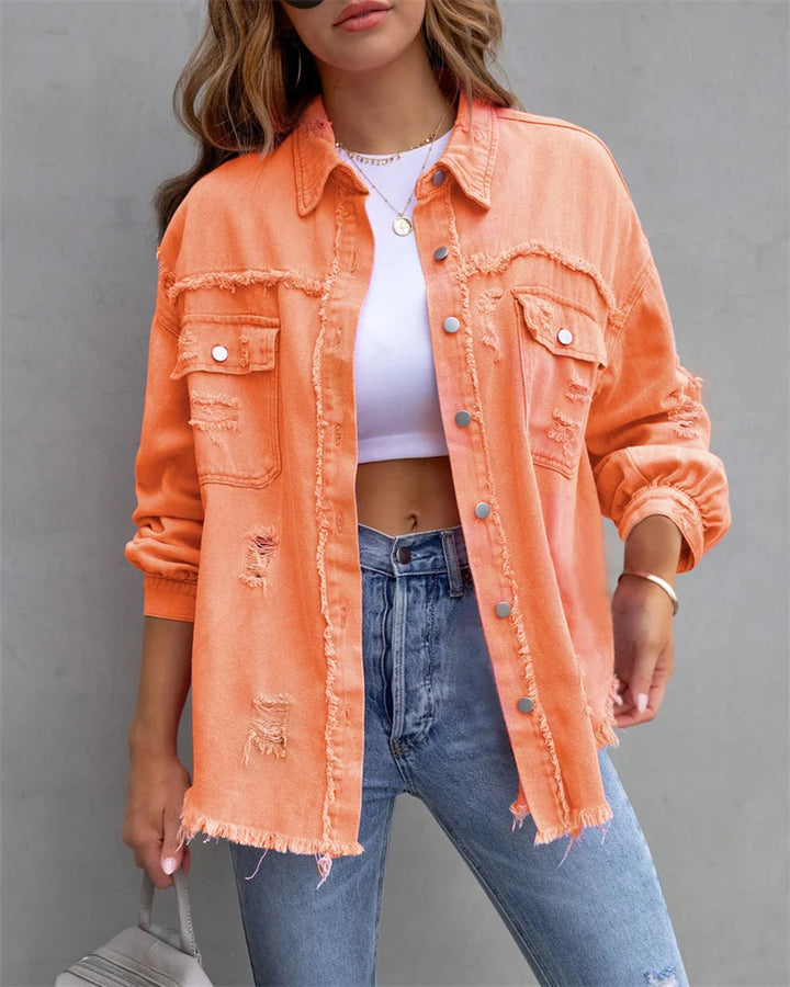 Riley - Fray-Edge Snap Jacket