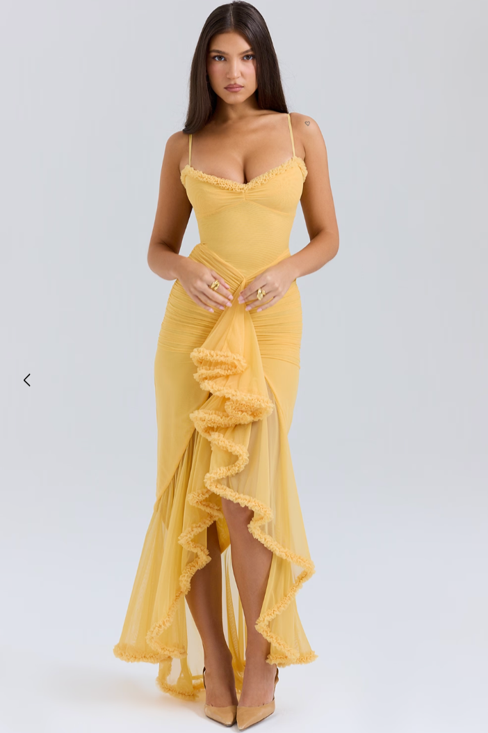 Fauna - Ruffled Dovetail Party Dress with Ruched Details