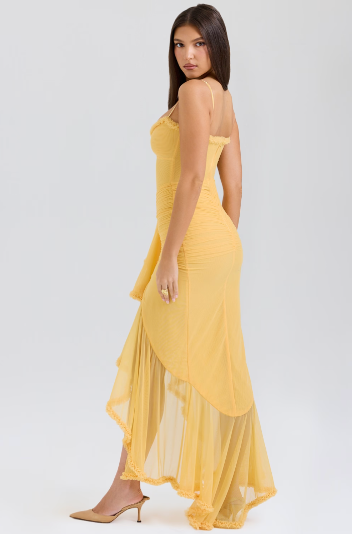 Fauna - Ruffled Dovetail Party Dress with Ruched Details