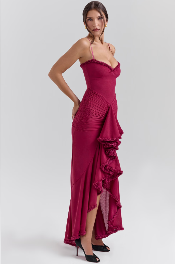 Fauna - Ruffled Dovetail Party Dress with Ruched Details