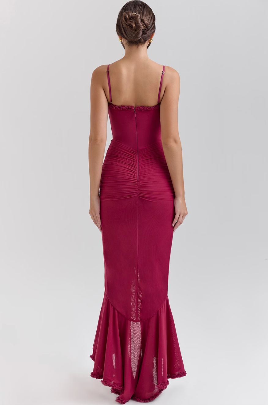 Fauna - Ruffled Dovetail Party Dress with Ruched Details