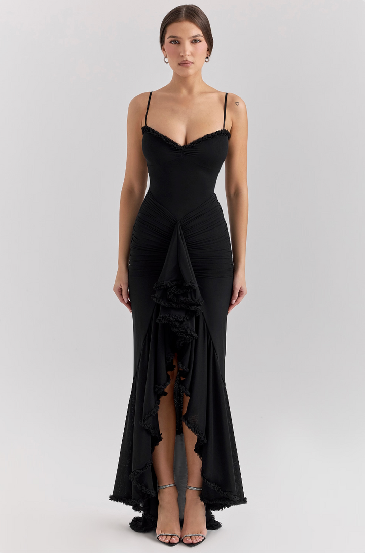 Fauna - Ruffled Dovetail Party Dress with Ruched Details