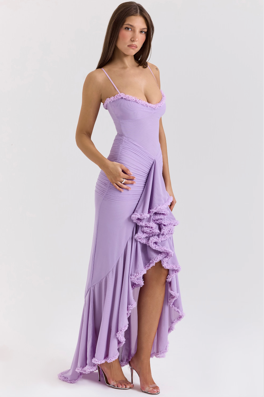 Fauna - Ruffled Dovetail Party Dress with Ruched Details
