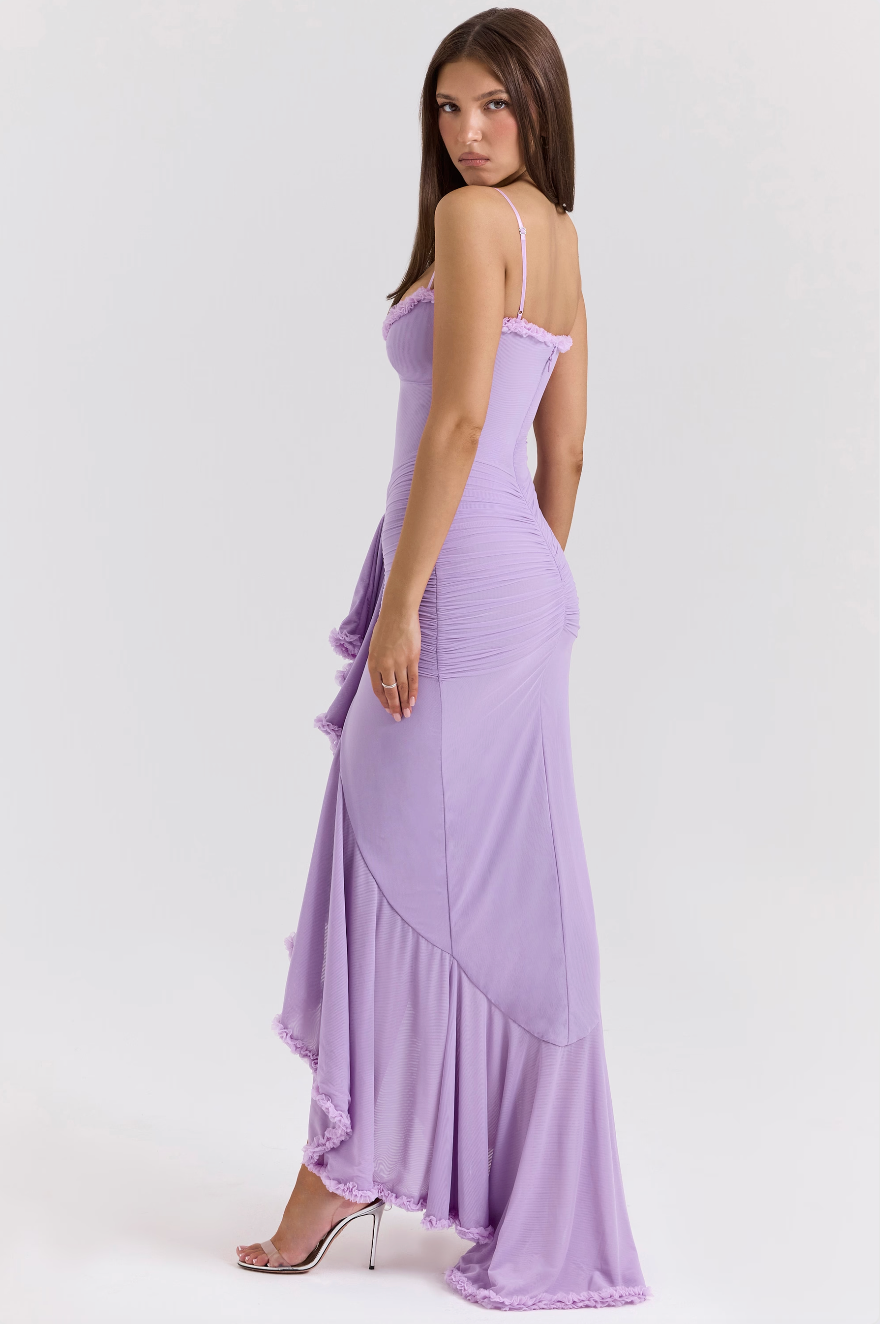 Fauna - Ruffled Dovetail Party Dress with Ruched Details